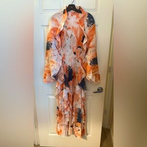 SOLD-Beautiful pleated dress. One size fits up to 50B. Hips free.